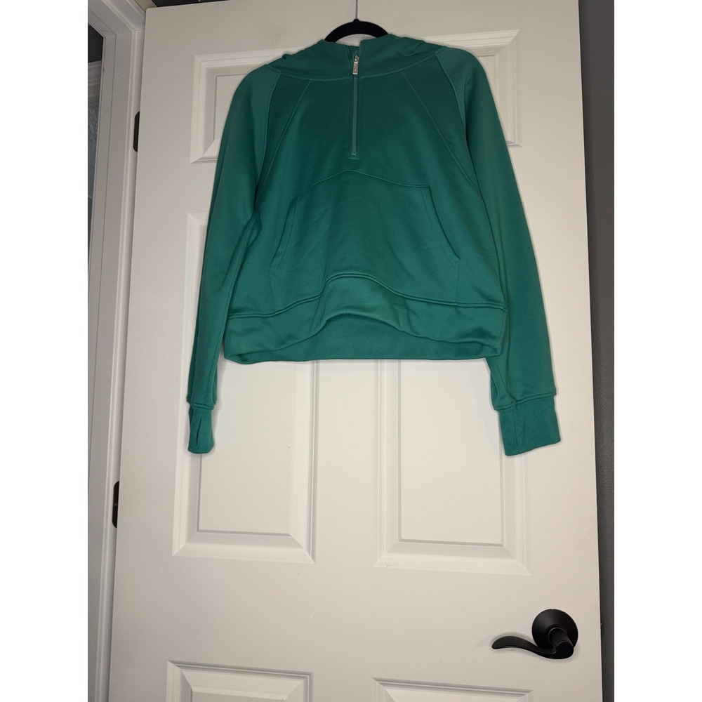 Laslulu Funnel Neck Pullover Hooded Half Zip Sweatshirt Teal Large